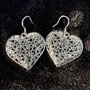 925 silver plated heart earring 1.25” x 1.25”